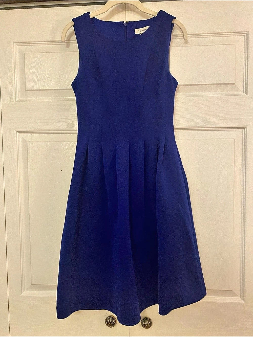 Calvin Klein Sleeveless Fit and Flare Pleated Dress RoyalBlue Size 6